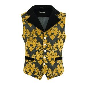MEN'S MONARCH VEST BLACK AMP GOLD VICTORIAN SINGLE BREASTED WAISTCOAT VEST